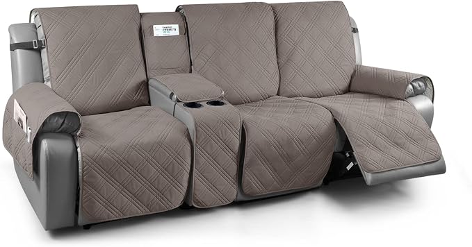 TAOCOCO 100% Waterproof Recliner Couch Covers with Console, Sofa Covers for Reclining Sofa 3 Seat with Straps Design, Split Recliner Sofa Cover Furniture Pets Kids Protector (3 Seater, Light Brown)