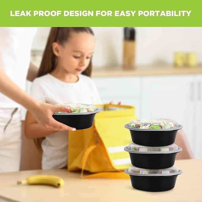 WGCC Meal Prep Containers with Lids - 10Pack 32oz Meal Prep Bowls, Disposable Food Prep Containers, Round To Go Containers with Lids, BPA-Free, Freezer & Dishwasher Safe