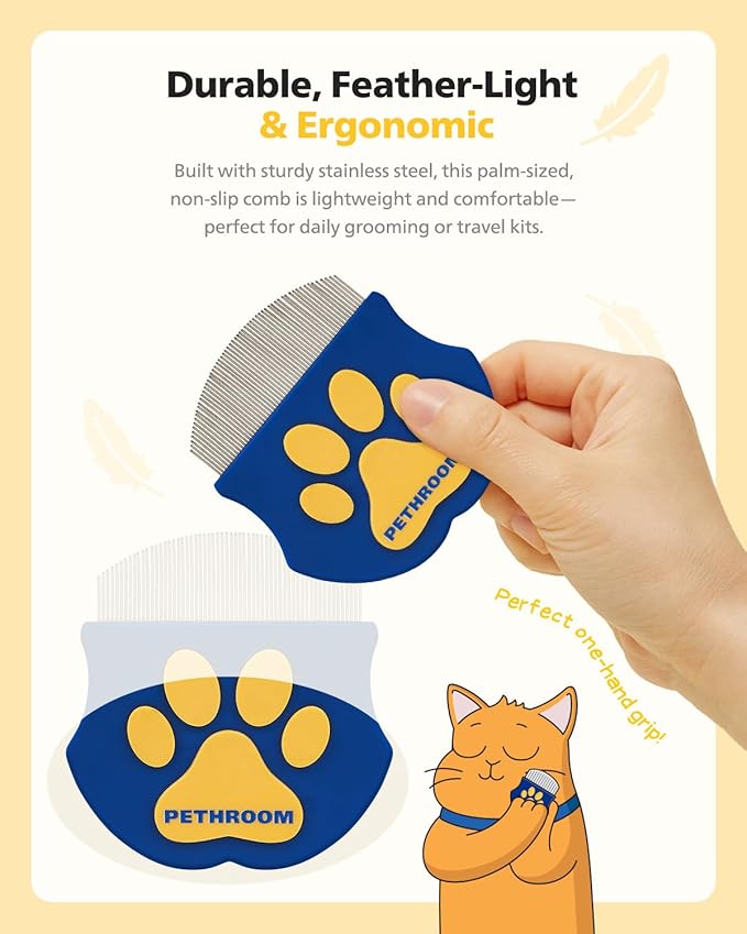 PETHROOM Professional Eye Comb for Pets | Stainless Steel Tear Stain Remover for Cats & Dogs | Gentle Round-Head Grooming Tool | Compact & Portable for Eye Gunk Removal (Pack of 2)