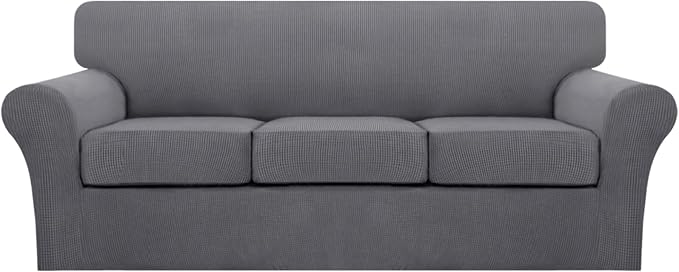 Turquoize 4 Piece Sofa Covers for 3 Cushion Couch Sofa Slipcover Soft Couch Cover for Dogs Washable Furniture Cover with 3 Individual Large Cushion Covers Feature Fabric (Large Sofa, Charcoal Gray)