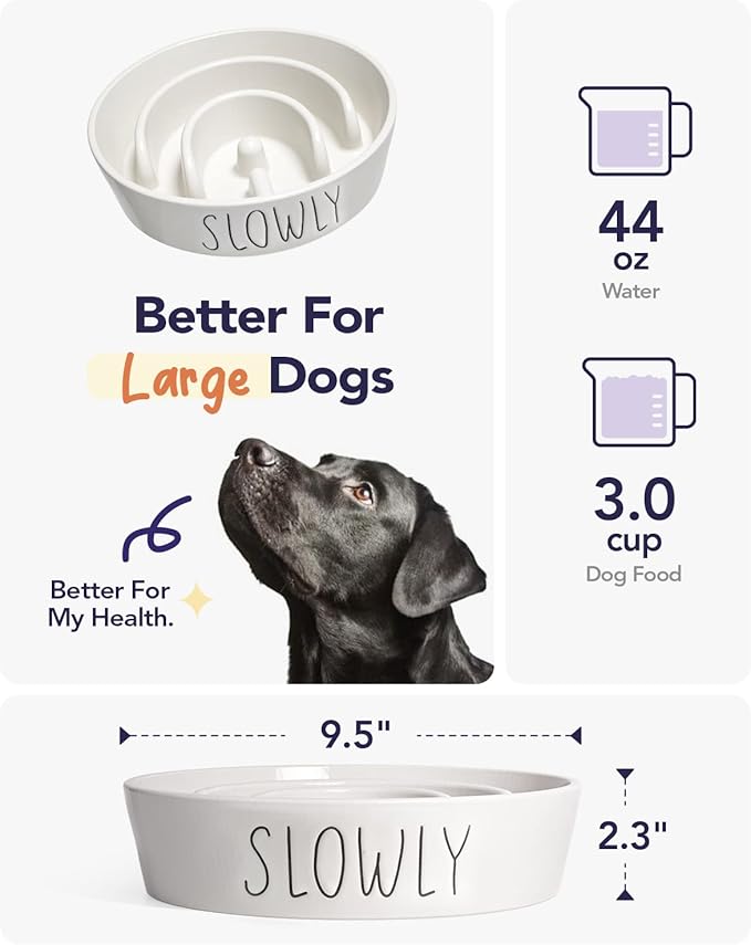 LE TAUCI PET Ceramic Slow Feeder Dog Bowl, 3 Cups Maze Dog Food Bowl for Medium/Large Dogs – Non-Slip White Pet Dish, Cute Puzzle Design to Slow Fast Eaters