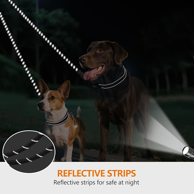 Taglory Double Dog Leash Coupler for Two Dogs, 1/3" Lightweight Dual Leash Extension for Small and Medium Dogs, No Tangle 360° Swivel, Reflective Rope, 30 Inch, Black