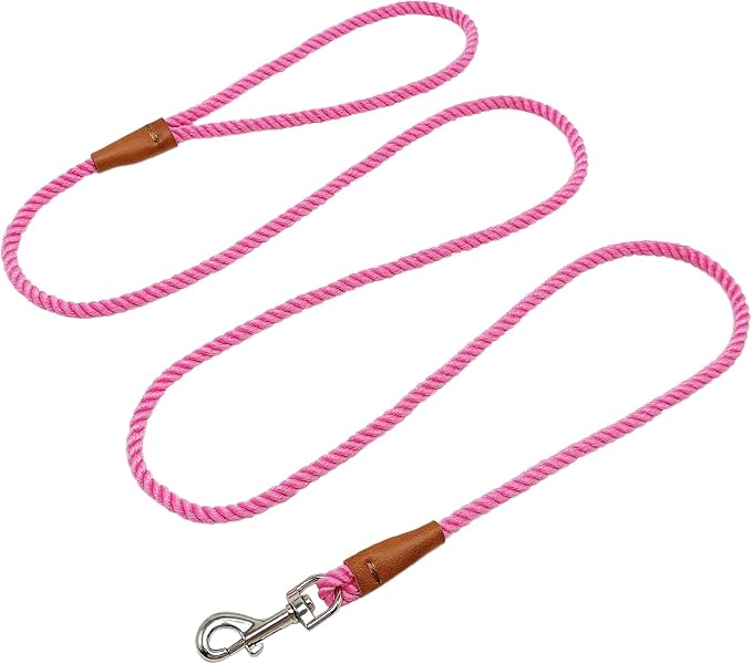 5FT Puppy Leash for Small Dogs, 1/5" Cotton Braided Rope Leash, Lightweight & Soft Pink Dog Leads for Tiny Breeds/Cats Daily Walks Training