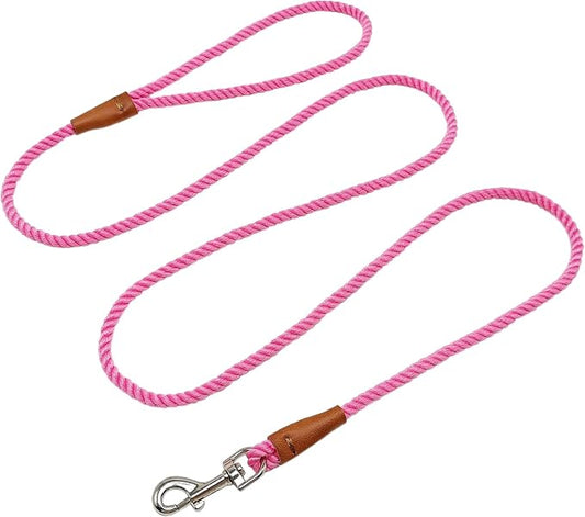 5FT Puppy Leash for Small Dogs, 1/5" Cotton Braided Rope Leash, Lightweight & Soft Pink Dog Leads for Tiny Breeds/Cats Daily Walks Training