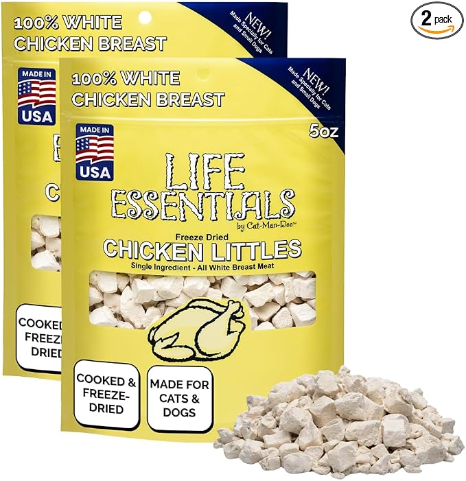 Life Essentials by Cat-Man-Doo | Chicken Littles - 2 Pack of 5oz Bags | Freeze Dried Chicken Cat & Dog Treats | Healthy, Single Ingredient, Training Treats, High Protein