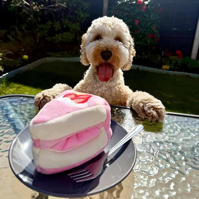 CHEWFFON Dog Birthday Toy - Interactive Strawberry Cake Snuffle Puzzle for Enrichment, Squeaky Crinkle Puppy Toy for Boredom & Mental Stimulation, Indoor Brain Game for Small Medium Dogs