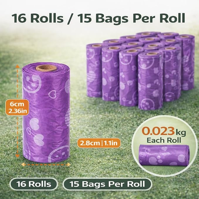 BPI Certified Compostable Dog Poop Bags 240 Count, Extra Thick Leak-Proof Pet Waste Bags, ASTM D6400 Biodegradable, 9 x 13 Inches for Small & Large Dogs