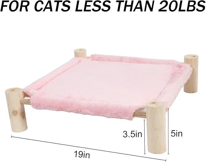 Patas Lague Cat and Dog Hammock Bed for Small Dogs, Brethable Wooden Cat Pet Rabbit Elevated Bed Cots Furniture for All Seasons Fleece Pink