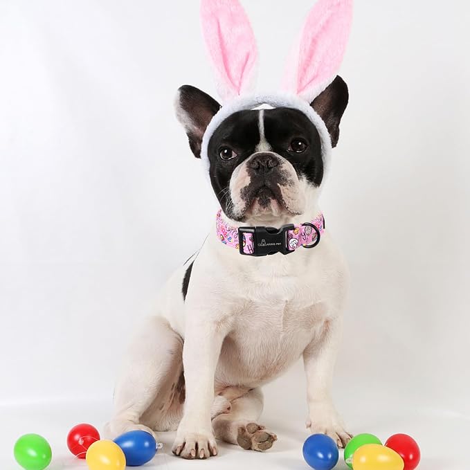 ARING PET Easter Dog Collar, Cute Pink Eggs Pet Collars with Quick Release Buckle for Puppy Small Medium Large Boy Girl Dogs-XS