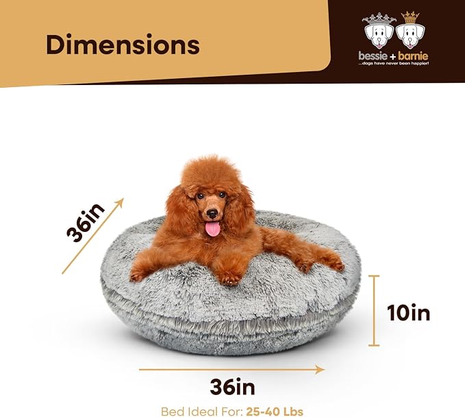 Bessie + Barnie Bagel Bed for Dogs and Cats – Round Pet Bed with 360-Degree Zipper, Waterproof Liner, Machine Washable Cover, Eco-Friendly Polyfill – Plush Donut Puppy Bed for Dogs