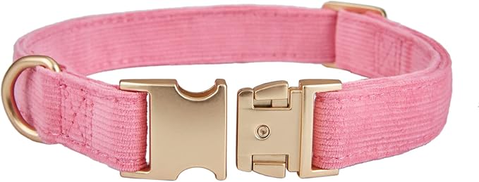 Soft Corduroy Dog Collar and Leash Set Adjustable Durable Dog Collars with Metal Buckle and Lead for Female Large Dogs,Hot Pink