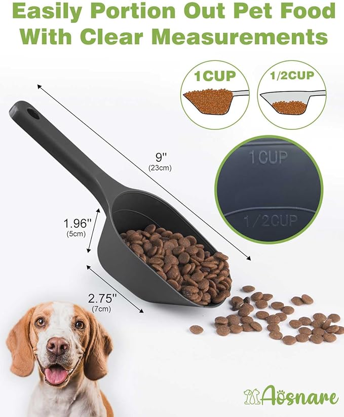 2 Pack Dog Food Scoop, 1 Cup Pet Food Scoop With Measuring Lines (Black and Pink)