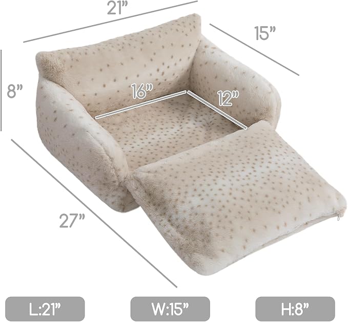 Hollypet Cat Bed Fluffy Plush Multifunctional Double-Layer Machine Washable Soft Warming Kitty Pet Couch Orthopedic Nest Beds for Small Cats Kitten and Dogs up to 13lbs, Leopard(21x15x8 inch)