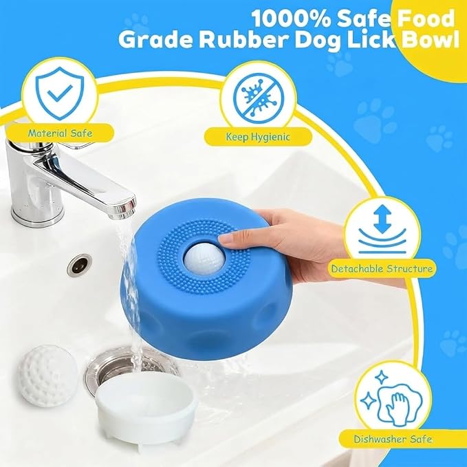 Slow Feeder Dog Bowls for Liquid Treat, Interactive Lick Bowl Anti-Slip Slow Feeder for Wet Food, Water & Treats Lick Toy for Large Medium Small Breeds Dietary Supplement/Post-op Nutrition (Blue)
