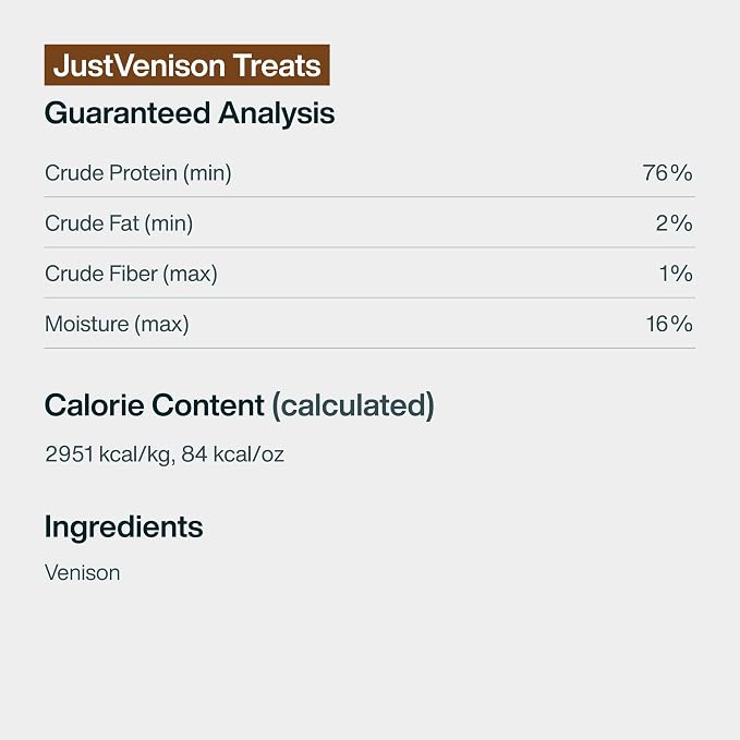 JustFoodForDogs Limited Ingredient Healthy Dog Treats and Dog Snacks, Jerky Treats, Human Grade, Preservative Free, Rawhide Free Chews, Low Calorie Treat - Venison Bark, 5 oz