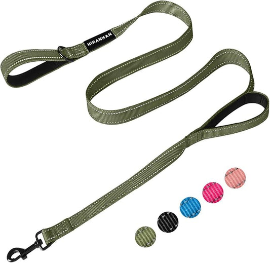 Reflective Dog Leash with Double Handle, Dog Leash 4 FT Long, Supports Medium and Large Dogs, Heavy Duty for Walking, Running, and Training, Green