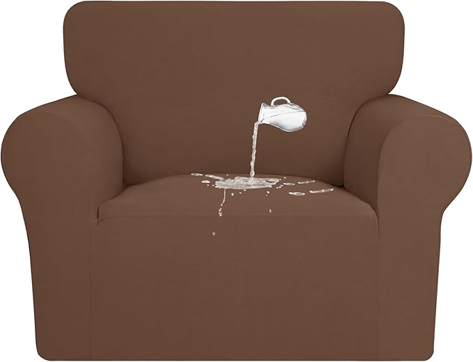 PureFit 100% Dual Waterproof Couch Cover Slipcovers for Couches and Sofas - Stretch Non Slip Fleece Sofa Covers Washable, Leakproof Furniture Protector for Kids, Pets, Dog (Chair, Brown)