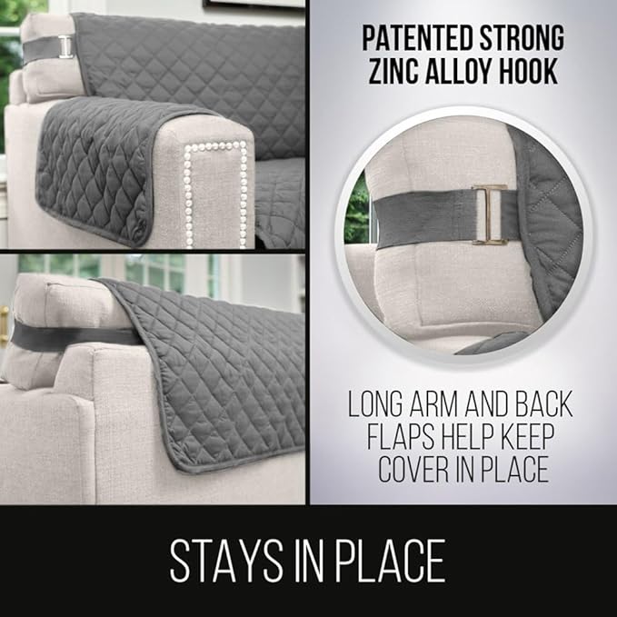 Sofa Shield® Couch Armchair Covers for Dogs, Reversible Furniture Protector with Strap, Stain and Tear Resistant Cushion Cover, 23 inch Seat, Machine Washable Slipcover Pets, Cats, Charcoal Linen