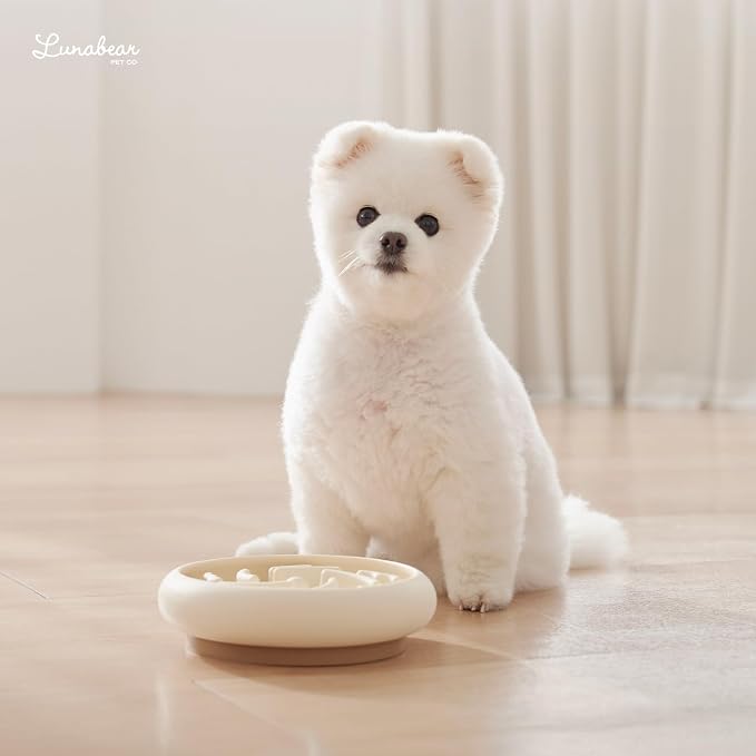 Slow Feeder Dog Bowls Made of Premium Food-Grade Silicone, Anti-Choking & Slow Eating for Improved Digestion, Non-Slip, Soft & Durable, Quiet Dog Bowl, Cute, Dishwasher Safe (Ivory, Standard)