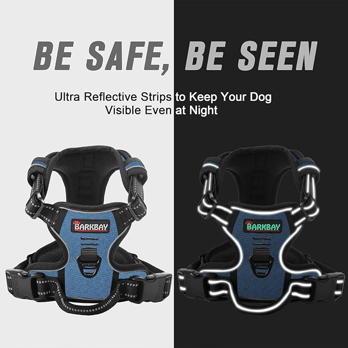 BARKBAY No Pull Dog Harness Front Clip Heavy Duty Reflective Easy Control Handle for Large Dog Walking(Navy,M)