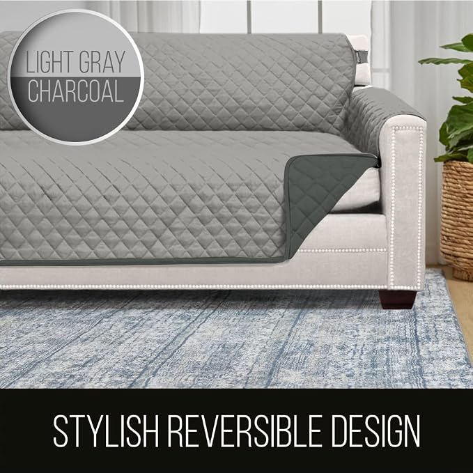 Sofa Shield® Couch Armchair Covers for Dogs, Reversible Furniture Protector with Strap, Stain and Tear Resistant Cushion Cover, 23 inch Seat, Machine Washable Slipcover Pets, Cats, Light Gray Charcoal