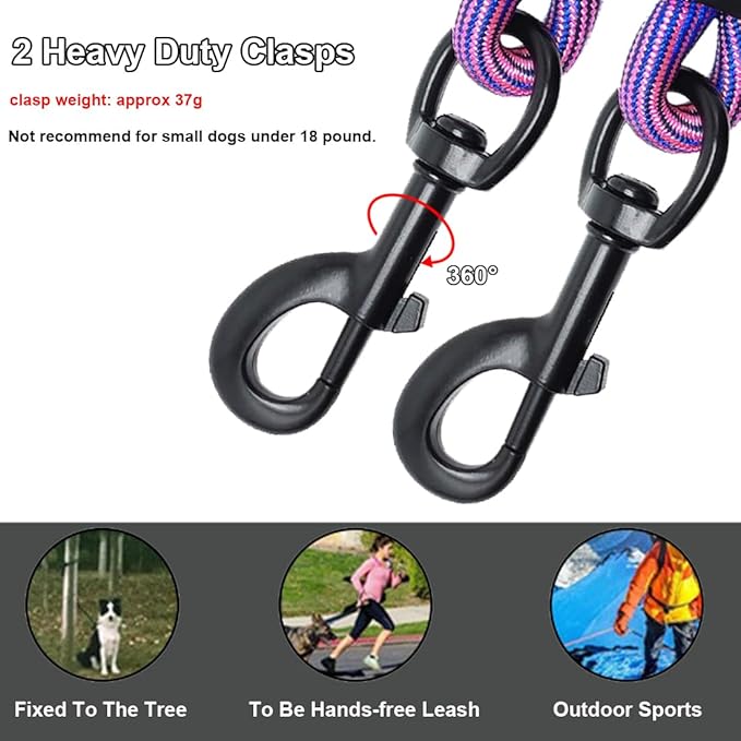 BTINESFUL 8ft 12ft 20ft 30ft 50ft 75ft Dog Tie Out Rope Leash, Long Tether Outdoor Yard Leash- Large Medium Dogs Training, Playing, Camping, Backyard Dog Lead (Pink Blue, 30 Foot)
