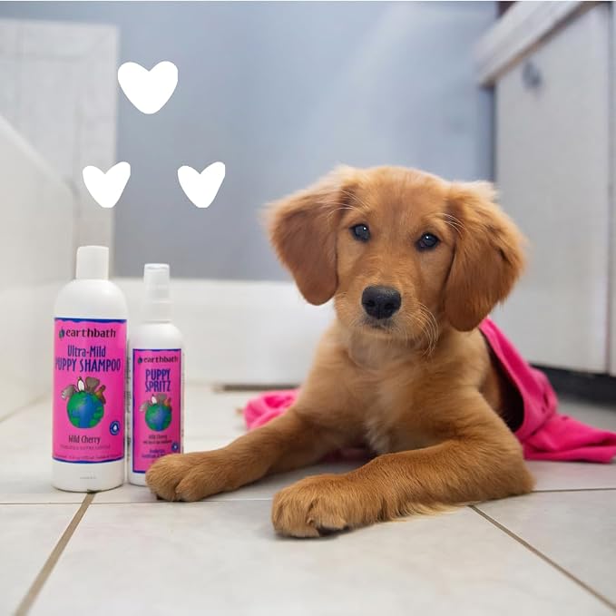 earthbath, Ultra-Mild Wild Cherry Puppy Shampoo - Extra Gentle & Tearless Dog Shampoo, Made in USA, Deodorizing Dog Wash, Cruelty Free Puppy Supplies, Shampoo for Smelly Dogs - 16 Oz (2 Pack)