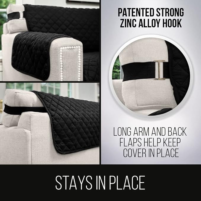 Sofa Shield® Couch Loveseat Covers for Dogs, Reversible Furniture Protector with Strap, Stain and Tear Resistant Cushion Cover, 54 inch Seat, Machine Washable Slipcover Pets, Cats, Black Gray