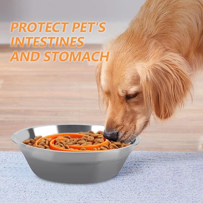 Slow Feeder Dog Bowls Insert, Animire Soft Silicone Slow Eating Dog Food Bowl for Small, Medium and Large Dogs, Compatible with Regular and Elevated Bowls
