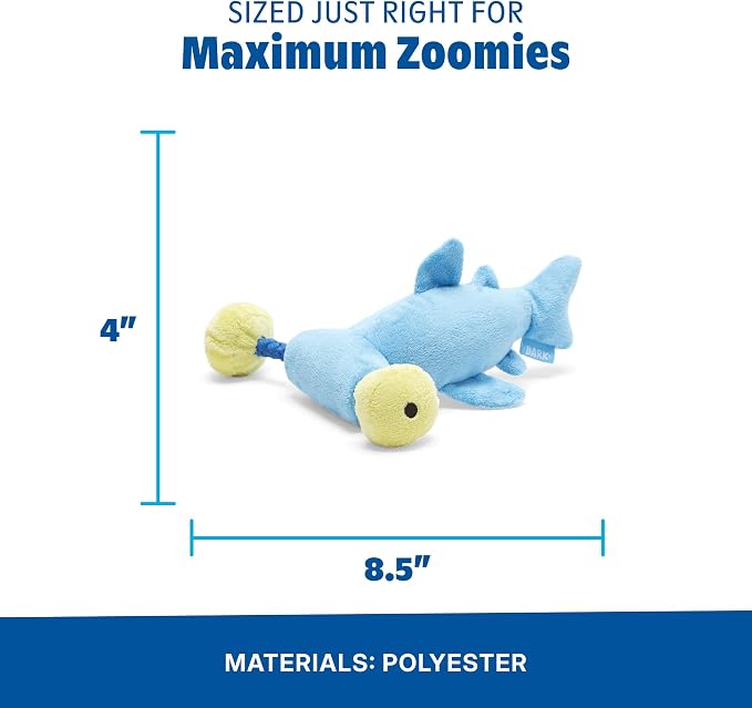 Barkbox Hammerin' Hank the Shark Dog Toy | Plush Hammerhead with 4 Squeakers & T-Shirt Rope | Tug & Thrash Toy for Small to Medium Dogs