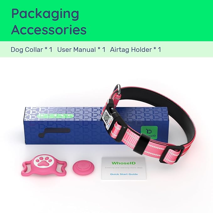 Airtag Dog Collar, Reflective Ultra-Durable Nylon Padded with QR Code Buckle & IP68 Waterproof Air Tag Holder Compatible for Apple AirTag, Comfortable for Small Medium Large Dogs(Blue,L)
