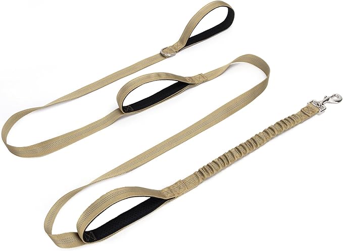 BTINESFUL 8ft Dog Leash with 3 Handles, Reflective Shork Absorbing Bungee Dog Leash, Safety Training Controlling for Large Medium Dogs (Brown, 1 in x 8 ft)