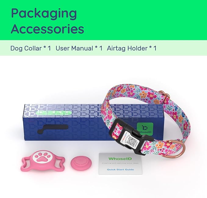 Airtag Dog Collar,with Waterproof airtag Holder，Original Stylish Cute Pattern Design.QR Code ID Buckle，Comfortable Soft Cotton for Small Medium Large Dogs