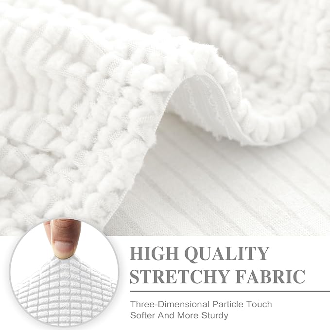 LA MEACK Couch Cushion Cover Chaise Lounge Cover Washable Separate Seat Chaise Couch Cover Stretch Sectional Sofa Slipcover(1 Piece for Chaise or Sofa 3-Seater, White)