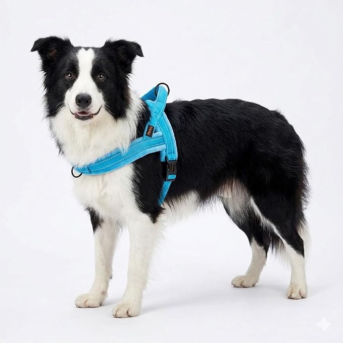 Didog Soft Flannel Padded Dog Vest Harness, No Pull/Quick Fit Reflective Dog Strap Harness, Easy for Training Walking (M:Chest 21-26", Blue)