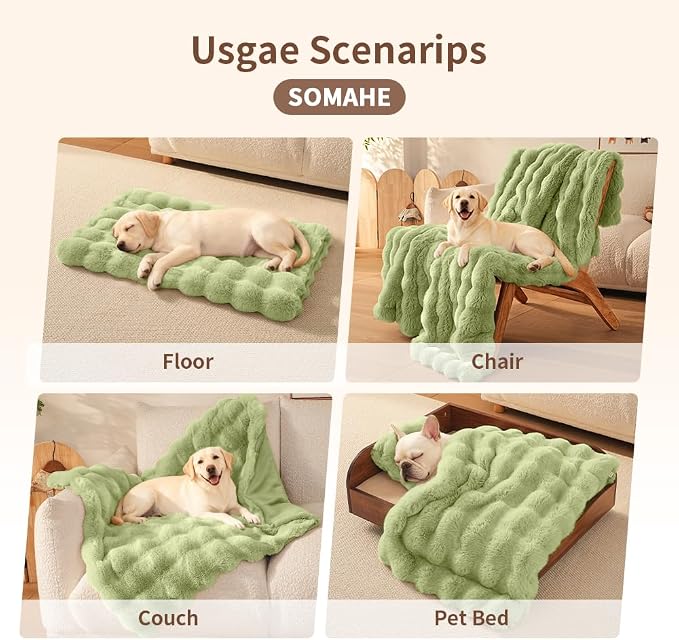 SOMAHE Dog Blanket, Reversible Sherpa & Bubble Fleece Pet Throw, Ultra-Soft Plush for Medium Dogs, Machine Washable, Anti-Static, Warm & Cozy, 39"×31" Inch Green