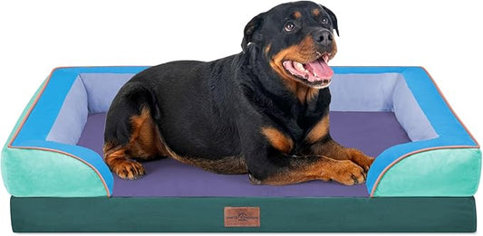 Comfort Expression Orthopedic Dog Bed for Extra Large Dogs 45x35 Inch, Waterproof Egg Crate Foam XL Pet Bed with Bolsters, Dog Couch with Washable Cover & Non-Slip Bottom, Violet Tide