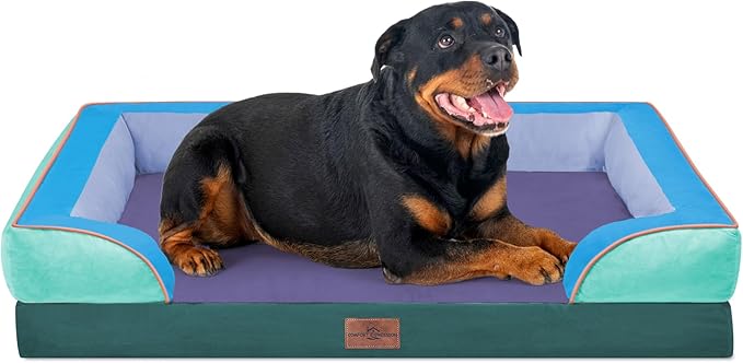 Comfort Expression Orthopedic Dog Bed for Extra Large Dogs 45x35 Inch, Waterproof Egg Crate Foam XL Pet Bed with Bolsters, Dog Couch with Washable Cover & Non-Slip Bottom, Violet Tide