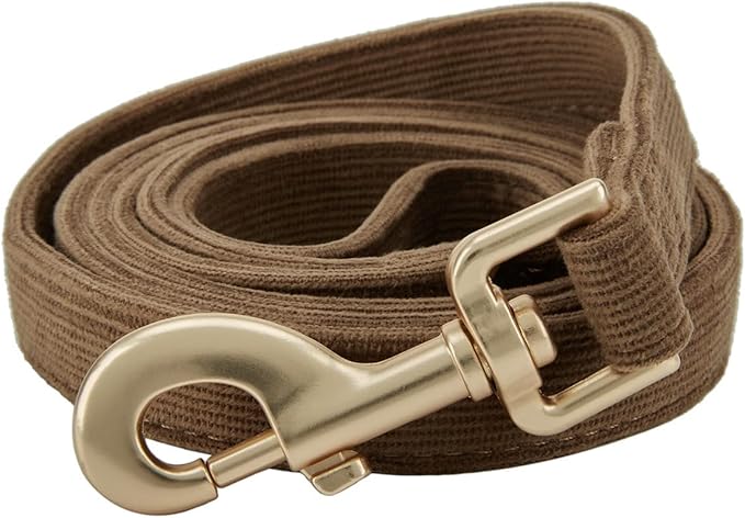 Soft Corduroy Dog Collar and Leash Set Adjustable Durable Dog Collars with Metal Buckle and Lead for Small Dogs,Brown