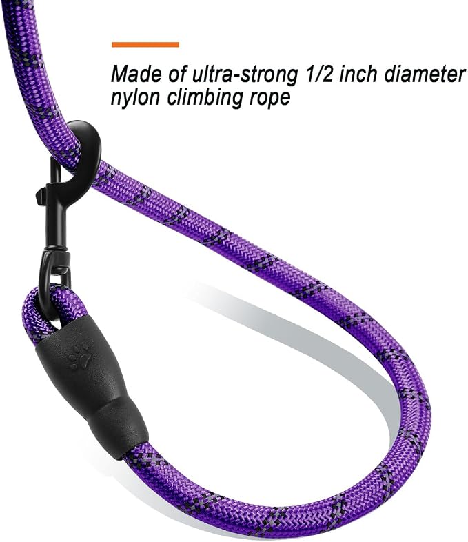 BARKBAY Dog Leashes for Large Dogs Heavy Duty Dog Leash 4/5/6 FT with Comfortable Padded Handle and Highly Reflective Threads for Medium Large Dogs Walking Training Running (6FT-1/2'',Purple)