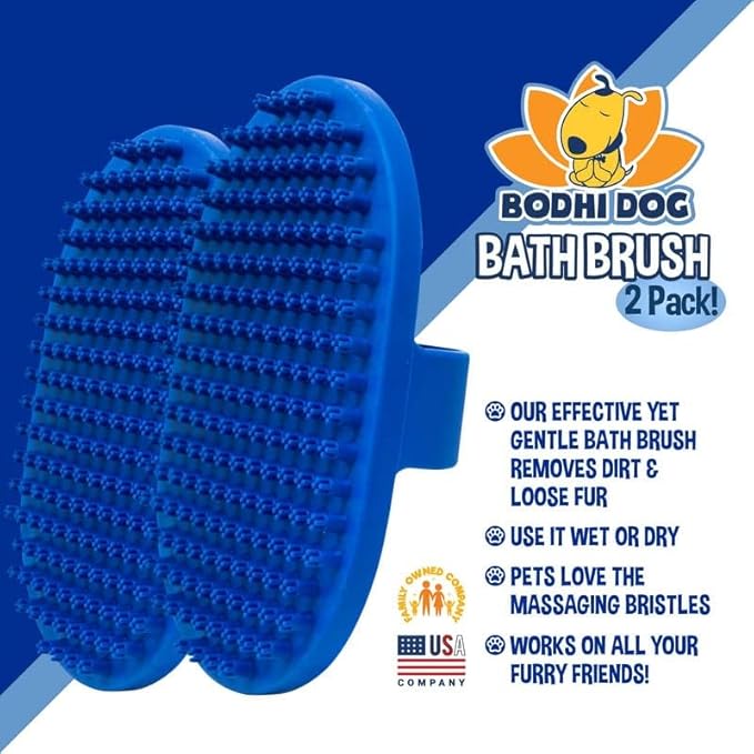 Bodhi Dog Shampoo Brush - Pet Grooming & Bath Supplies for Dogs and Cats - Bath Brush for Long & Short Hair - Premium Scrubber for Shower, Showerhead, Sprayer & Bathing (Two Pack, Blue)