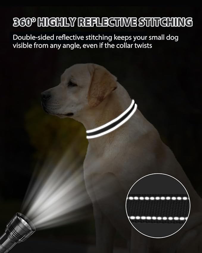 Joytale Dog Collars for Medium Dogs, Comfortable Double-Sided Reflective Nylon Collar for Night Safety, Adjustable Quick-Release for Active Pets, Black, M (1" Width)