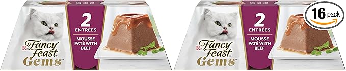 Fancy Feast Gems Pate Cat Food Mousse with Beef and a Halo of Savory Gravy Cat Food - 4 oz. Boxes,(Pack of 16)