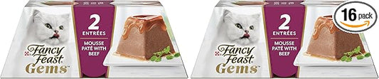 Fancy Feast Gems Pate Cat Food Mousse with Beef and a Halo of Savory Gravy Cat Food - 4 oz. Boxes,(Pack of 16)