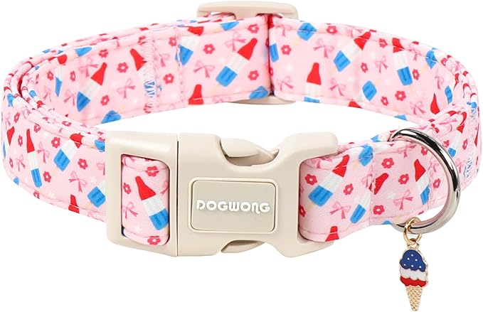 DOGWONG Summer Dog Collar, Pink Popsicle Dog Collars, 4th of July Dogs Collars for Small Medium Dogs, Neck 11-16 inches