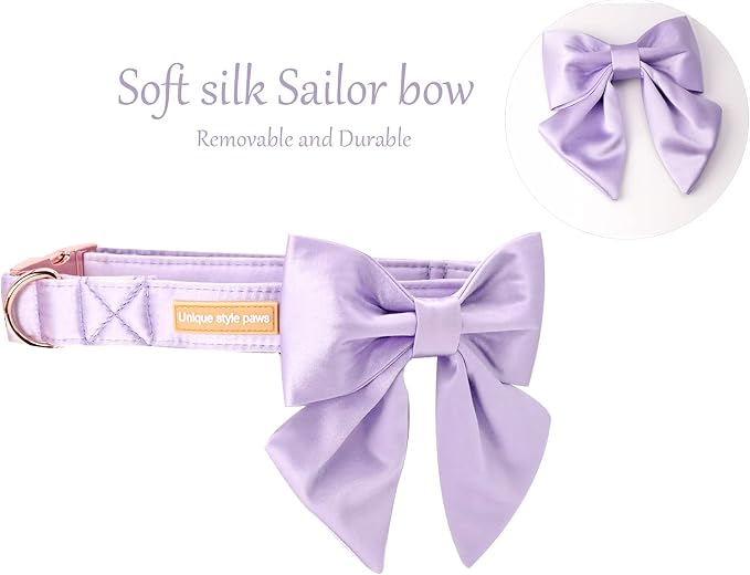 Unique style paws Silk Green Color Dog Collar Adjustable Durable Dog Collar with Bow Wedding Bowtie Collar for X-Small Puppy and Cats (XS, Lavender)