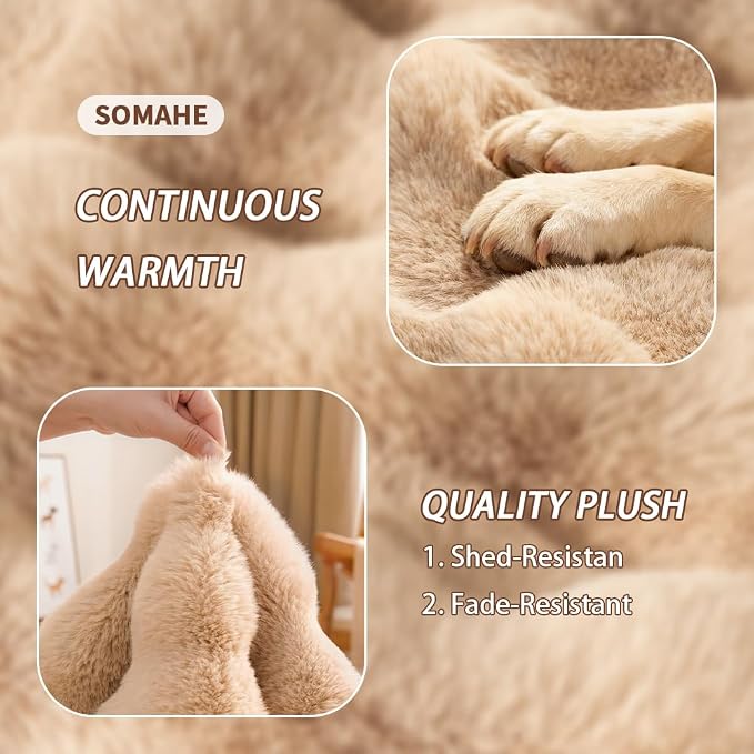 SOMAHE Large Dog Bed Mat, Extra Large Plush Faux Fur Washable Pet Bed for Large Dogs, Non-Slip Fluffy Dog Mat – Machine Washable XL Dog Sleeping Pad for Large Breeds, 35 x 27 Inch Coffee