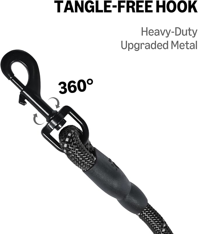 Amazon Basics Round Dog Leash, Heavy Duty, Durable Rope for Small, Medium, and Large Dogs, Lightweight Design for Walking, Training, and Outdoor Activities, Black, 4 Ft