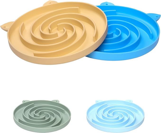 Bifeaw Slow Feeder Cat Bowl, Easy to Clean Silicone Bowl, Ideal for Dry and Wet Food (Yellow and Blue)