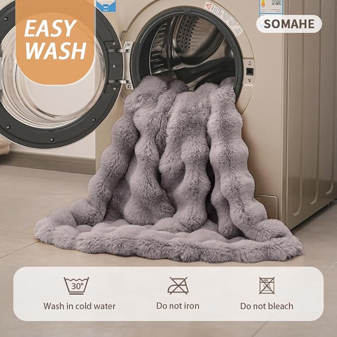 SOMAHE Cat Blanket, Reversible Sherpa & Bubble Fleece Pet Throw, Ultra-Soft Plush for Indoor Cats, Machine Washable, Anti-Static, Warm & Cozy, 22"×18" Inch Gray